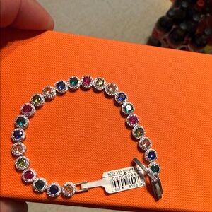 Ally Fashion Silver-Tone Multicolor Crystal Tennis Bracelet